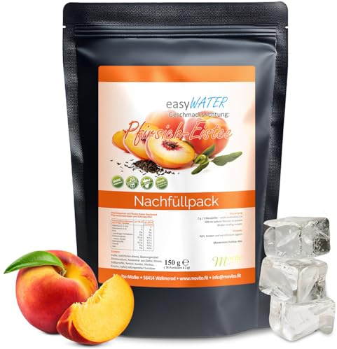 Pfirsich Eistee easyWater Getränkepulver│ Zuckerfreies Geschmackspulver für erfrischende Getränke │Nur 5 Kalorien auf 500ml Wasser│ohne Aspartam│Inhalt: 75 Portionen