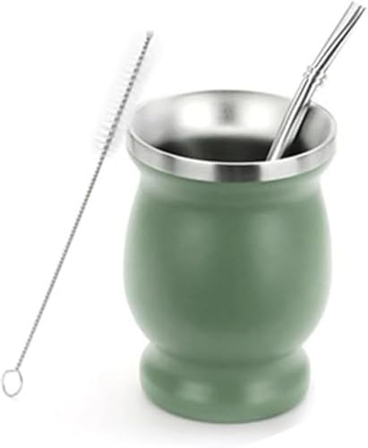 Yitobici Tazza Yerba, in acciaio inox di alta qualità, con cannuccia in acciaio inox e spazzola per la pulizia (verde)