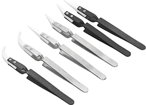 Pincettes Inversées de Précision, Ensemble de Pincettes à Souder en Céramique en Acier Inoxydable à Fermeture Automatique, Résistantes à la Chaleur, 6 Pièces pour la Réparation