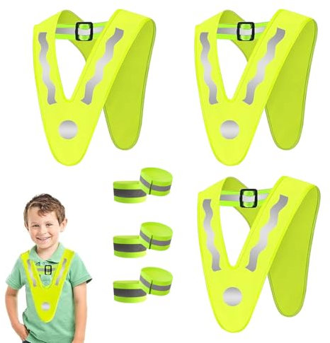 Janety 3 Pezzi Gilet di Sicurezza a V per Bambini con 6 Fasce Riflettenti, Gilet Riflettente per Bambini, Gilet Alta visibilità, per Le attività all'Aperto dei Bambini