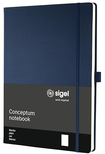 Sigel Conceptum Premium Notizbuch A4 blanko blau Hardcover 194 Seiten | CO684, 194 nummerierte Seiten, Inhaltsverzeichnis, Falttasche, Stiftschlaufe und Gummibandverschluss