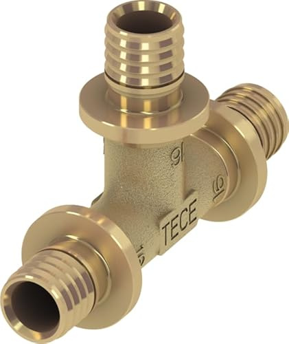 TECE T-Stück Messing, 16 x 16 x 16 (nr.760016) | 16/20/25/32 mm DVGW Messing Wandscheibe Winkel Kupplung T-Stuck Druckhülse