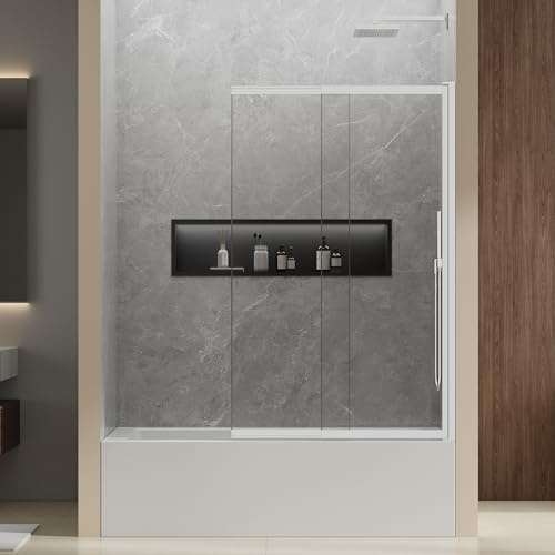 HAUUXUEN Bathtub Shower Door, 40 W x 59 H Tub Glass Doors, Clear SGCC Tempered Glass with Dual Nano Coating, Pivot & Sliding Design, Easy to Clean, Bright Chrome Finish