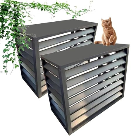 Lot de 2 Clôtures en Aluminium for Climatiseurs - Cache Pompe à Chaleur avec Étagère for Radiateur, Dissimule les Unités Extérieures/Intérieures(Grey,100 * 50 * 70cm)