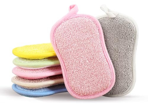Multipurpose Dish Scrubber Sponges, 6 Pack Dual-sided Scrub Sponges, Dishwashing Sponges for Kitchen - Powerful High Density Microfibre With Non-Scratch Technology for Sink Pan Pot