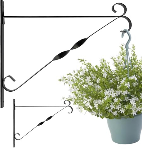 Navoys Hanging Basket Bracket - Black Coated Steel, Wall Mountable for Walls and Fence Posts, Flower Plant Hangers, Garden Fence, Outdoor & Indoor, Lanterns, Bird Feeders, Wind Chimes