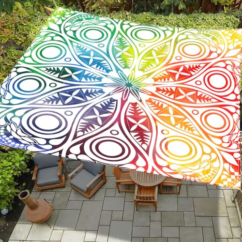 Treer 3D Buntes Mandala Sonnensegel Rechteckig mit Ösen Wasserdicht Polyester Outdoor Sonnenschutz Camping Markise Wetterfest UV-Schut für Balkon Garten Terrasse - inkl 4 Seil (Style 4,2x2.4m)