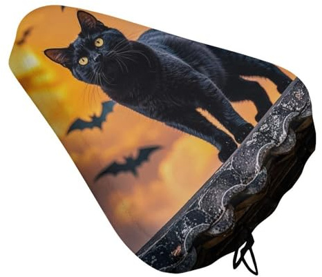 Fahrradsitzkissen, Motiv: Schwarze Katze auf dem Dach, Fahrradsitzkissen, Regenschutz mit Kordelzug, wasserdichter Schutz, Sitzkissen, Sitzbezüge, Sattelbezüge