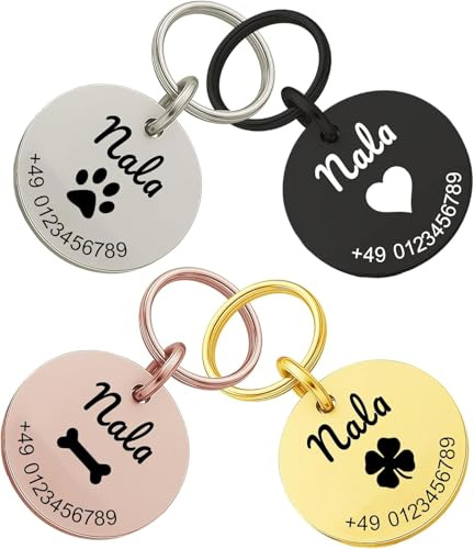 XMHome 1 Hundemarke mit Gravur Personalisierte Hundemarke (1 Stück) Hundemarken Runde oder Eckige Namensmarke mit Name & Telefonnummer Anhänger für Hunde Symbolauswahl (30 mm rundes) MADE IN GERMANY