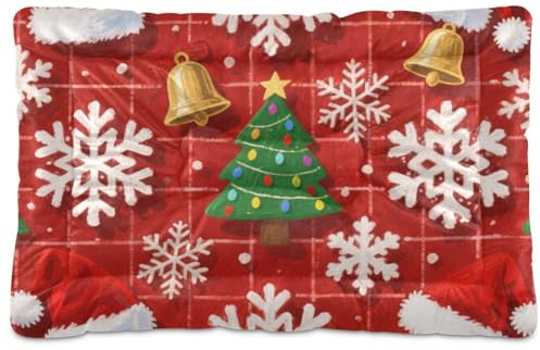 EtherSpher Merry Christmas weiße Schneeflocken-Weihnachtsmütze, waschbar, Hundebetten, Kistenunterlage, weich, rutschfest, für große, mittelgroße und kleine Hunde, 91,4 x 61 cm