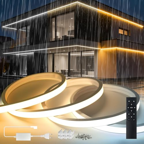 SUCIKORIO 10m Neon LED List 220V Dimbart Silikon Utomhus Vattentät IP65 | Varmvit 3000K - Vit 6500K Ljus LED List LED Slang För Utomhusbruk Flexibel Ljuslist Med Fjärrkontroll Och Nätadapter