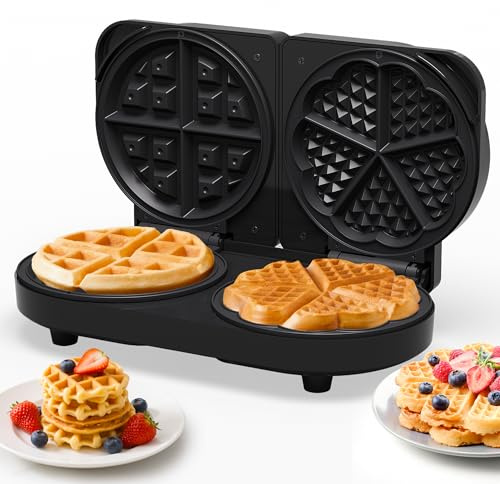 SUNVIVIPRO Double Belgian Waffle Maker: Electric Waffle Machine with 2 Adjustable Browning Control, Nonstick Heart Waffle & Classic Waffle Iron, Easy Cleanup, Breakfast Maker with Indicator Light