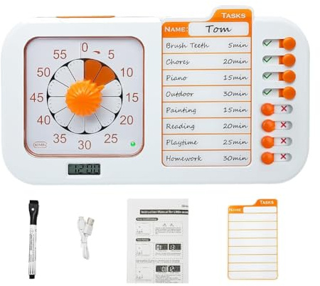 Aboiled Minuteur de tâches pour le TDAH pour enfants, élèves et adultes avec carte de liste de choses à faire pour l'emploi du temps pour la planification quotidienne des tâches