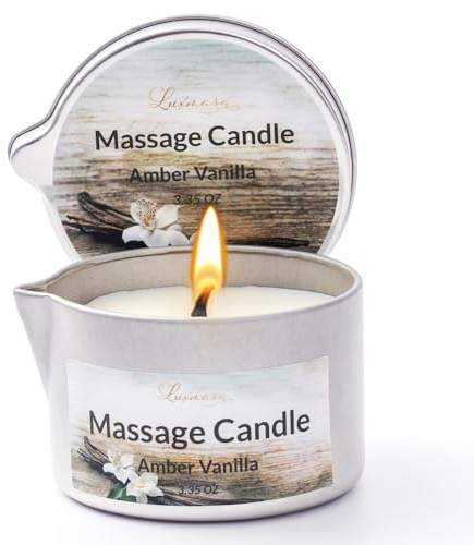 Massagekerze Sojawachs, Low Temp Aromatherapie, 110ML Amber Vanilla | 42 Degree Massage Candle for Body Relaxation and Stress Relief Hand and Foot Care Massaging Oil Romantic Gift for Couples
