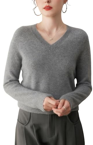 DISSA Pull Cachemire Laine Femme Col V Manches Longues,EU 36-38 | Course bureau,maille fine soyeuse,emmanchures nettes,poignets côtelés,toucher lisse,drapage léger,coupe polyvalente