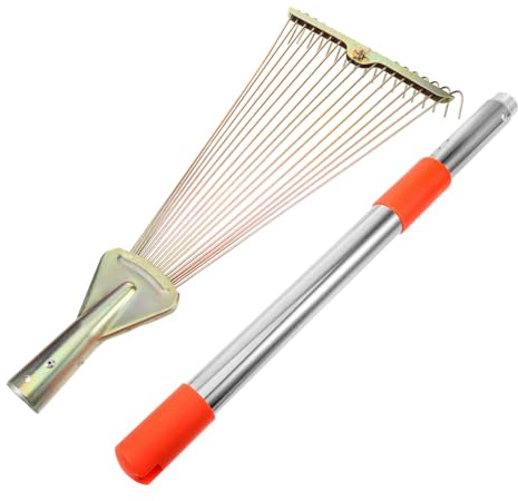 ROMISBABA Rastrillo para Césped Metálico 18 Dientes Ajustable Mango Telescópico 80 Cm para Jardinería y Limpieza De Hojas En Exterior y Césped Artificial