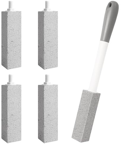 4pcs Pumice Stone for Toilet, Pumice Stone Toilet Bowl Cleaner, 1 Cleaning Handle and 4 No Touch Replaceable for Cleaning Toilets, Bathtubs, Swimming Pools, Sinks