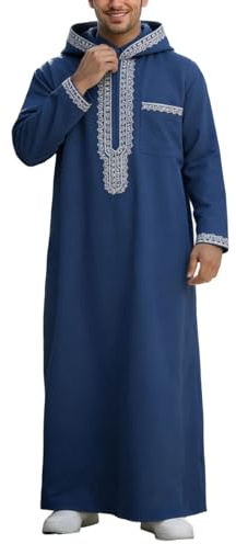 WAZHAKU Abaya Hommes Manches Longues Ramadan Caftan Col Rond Robes Musulmanes Vêtements de Prière pour Hommes Vêtements Islamiques Jelaba Caftan Robes Musulmanes Ethnique Robe Maxi Ramadan Thobe, R