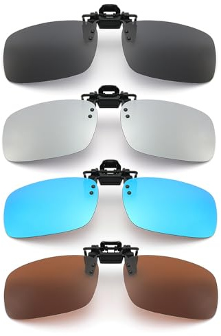 Kinesgsg 4 Piezas Clip en Gafas de Sol, Ultraligero, Clip Gafas Polarizadas | Protección UV, Flip Up Polarizadas Gafaes de Sol, Antirreflejos UV400, para al Aire Libre, Conducción, Pescar