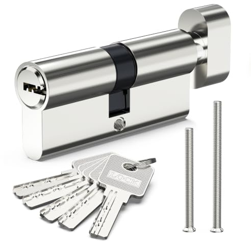 Valorada 35/35T Euro Cylinder Door Lock (70mm), Thumb Turn Barrel Lock | UPVC Door Lock with 5Keys, Nickel Plated Finish, Anti-Pick, Anti-Bump for UPVC, Wooden Doors, Composite Doors