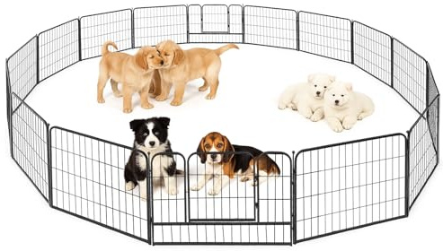 Trintion Welpenauslauf Hundelaufstall mit Einhand-Sicherheitsschloss, stabiles faltbares Hundegitter aus Metall für Welpen & Hunde, modularer Hundelaufstall für Innen & Außen (16PCS+60CM)