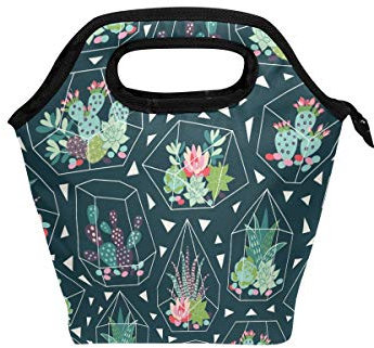 BKEOY Lunchtasche Kaktus in Glas Terrarien Isolierte Kühltasche Essen Mittagessen Organizer Thermo Lunchbox Tasche Schule Outdoor Picknick Arbeit