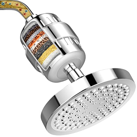 FEELSO Shower Head and 15 Stage Shower Filter, High Output Hard Water Softener Showerhead with Filter Cartridge for Hard Water Remove Chlorine and Harmful Substances