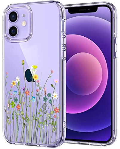 Unov Hülle für iPhone 12/12 Pro, Hülle Klar mit Motiv, Blumen Blumenstrauß | Transparente Schlank Guter Halt, Rutschfest Prägung Muster, Stoßfest Schützende, Erhöhter Kameraschutz, Kratzfest Weich TPU