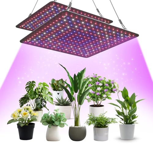 Uallhome 2 Pack LED Grow Light Panel 200W Lamp for Indoor Plants, Full Spectrum with White Blue Red UV IR LEDs for 4x4ft Coverage Grow Tent Greenhouse Veg and Bloom Seedlings Hydroponics