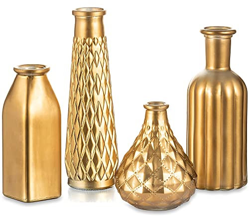 Hewory Vase Gold Deko Gold: Goldene Vase Weihnachten für Weihnachtsdeko Innen - 4 Goldene Vasen Deko Kleine Vasen für Tischdeko Weihnachten Geschenke Hochzeit