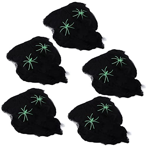 5 Piezas De Tela De Araña De Halloween, Telarañas De Halloween, Decoración De Telaraña Falsa Para Halloween, Decoración Interior Y Exterior(negro)