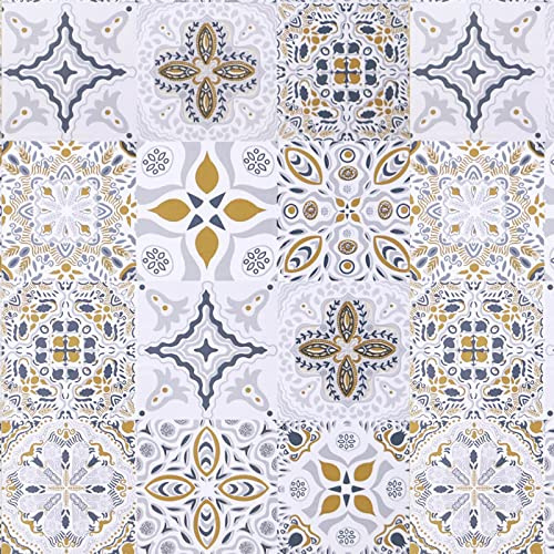 Timeet Self Adhesive Wallpaper Glossy Tile Furniture Stickers 44x1000cm Thicken Waterproof Kitchen Wallpaper Sticky Back Plastic Paper Bohemian PCV Film Roll for Kitchen Backsplash Countertop Shelf
