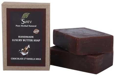 SVATV Handgjord tvål med choklad och vanilj | Luktande örter | Fuktgivande hud – traditionell ayurvedic herbal body tvål barer för män och kvinnor, alla hudtyper 125 g x 2 barer