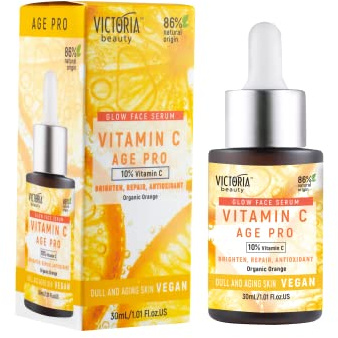Victoria Beauty 10% Vitamin C Serum hochdosiert, Glow Gesichtsserum für eine strahlende Haut mit Anti Aging Wirkung, Vegan, hochwirksame Gesichtspflege, 30ml