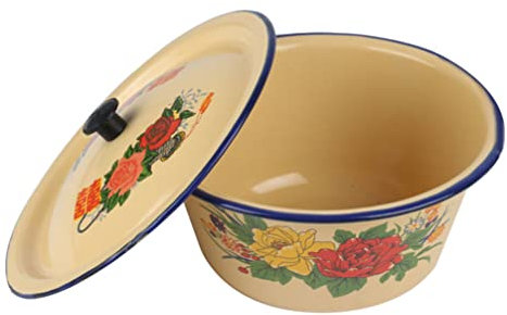 Cabilock Emaille Topf Schüssel mit Deckel Rührschüssel Dessertschale Gemüsetopf Teigschüssel Salatschüssel Servierschale Küchenschüssel Suppentopf Müslischüsseln für Butter Teigwässer 29.5CM
