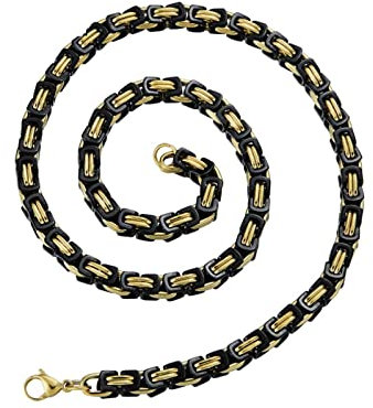 Edelstahl Byzantine Königskette 45 cm, Ketten Metall für Männer Gold Schwarz Herren Metallkette Vintage Breit 7MM Hip Hop Metallkette Lang