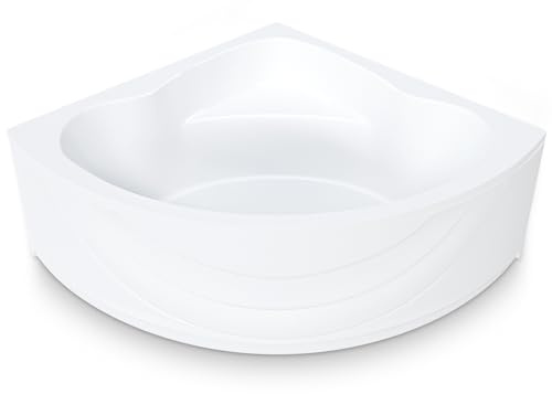 AQUADE Acryl Eckbadewanne 150x150 Modell: Kassel - Weiß Badewanne Komplettset 150x150 - Badewannen mit Wannenfüßen + Schürze + Ab–Überlaufgarnitur mit Zulauf