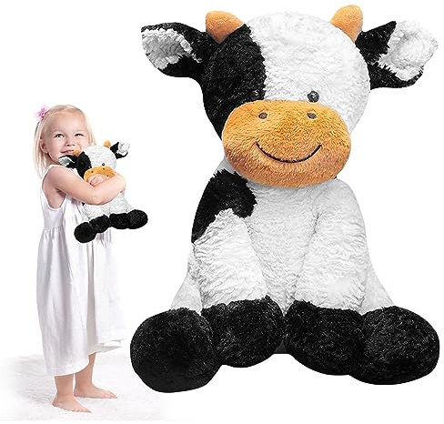 DAJASD Mucca di Peluche, 25CM Cuscino di Peluche di Mucca di Peluche, Peluche del Mucca, Soffice Mucca di Peluche in Bianco e Nero per Regali per Bambini Piccoli e Adulti