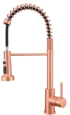 MIFULY Copper Kitchen Tap, Pull Out Sprayer, Commercial, Red Copper Kitchen Mixer Tap