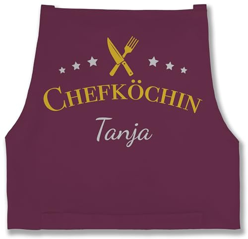 Schürze - Kochschürze Damen Frauen - Chefköchin mit Namen I Küchenchefin I Küchen Chefin - 85x69 - Aubergine - mama schürzen küche koch schürtze personalisierte kochschuerze kochen