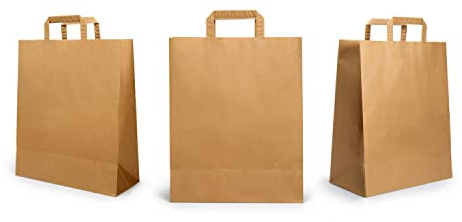 100 Medium Takeaway Bags Brown Kraft Paper Food Carrier Bag with Handles Eco Friendly Party Bar Restaurant Shopping Lunch Gift Picnic Premium and Biodegradable (Medium 8x10x4.5'')