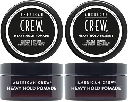AMERICAN CREW – Heavy Hold Pomade, 85 g, Stylingpomade für Männer, Haarprodukt mit extrem starkem Halt, Stylingprodukt für Frisuren mit viel Glanz, wasserbasiert, Unparfümiert (Packung mit 2)