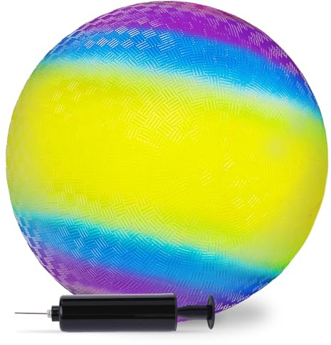 LovesTown Playground Ball with Pump - 8.5Inch Rubber Inflatable Rubber Bouncy Balls, Kickball Dodgeball Four Square for Kids and Adults, Indoor and Outdoor Games, Xmas Stocking Stuffers, Pack of 1