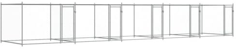 vidaXL Hundgård med dörrar grå 10x2x1,5 cm galvaniserat stål