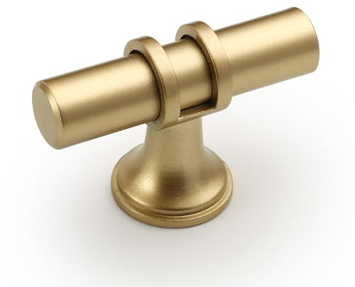 Amerdeco 10 Pack Brushed Gold Cabinet Knobs 2 Inch T Bar Cabinet Pulls Kitchen Cabinet Handles Cabinets Hardware Drawer Pulls AM002