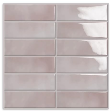 Pink Peel and Stick on Wall Tiles Backsplash,Rectangle Subway Waterproof Self Adhesive Splashbac Peel and Stick Backsplash for Home Kitchen,Bathroom,Living Room(10 Sheets,30.5X 30.5cm)
