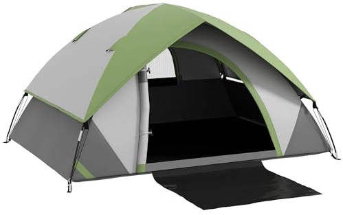 Outsunny Tienda de Campaña para 2 Personas Tienda de Camping Plegable Ligero con Ventana y Bolsa de Transporte Impermeable 3000 mm 210x150x110 cm Gris y Verde