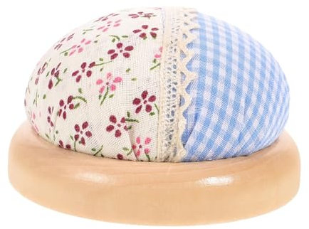 Rundes Nadelkissen, Holzsockel, Nadelkissen, Nähnadelkissen, Nadelhalter, Quiltnadelhalter, Nähnadelkissen für Handarbeiten, DIY, Handwerk (blaue Karo-Blume)