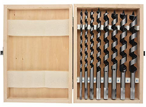 Juego de Brocas de Barrena de Acero Al Carbono, Brocas de Madera Extra Largas, Taladro Eléctrico de Vástago Hexagonal de 6-20mm con Caja de Madera para Carpintería, 8 Uds