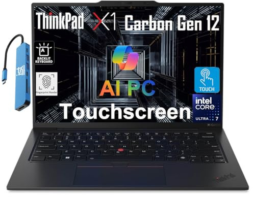 Lenovo Laptop ThinkPad X1 Carbon Gen 12 (touchscreen FHD+ da 14 pollici, Intel Core Ultra 7 165U vPro, 32 GB 6400 MHz DDR5, SSD da 1 TB) retroilluminato, impronte digitali, webcam IR, 2X Thunderbolt 4